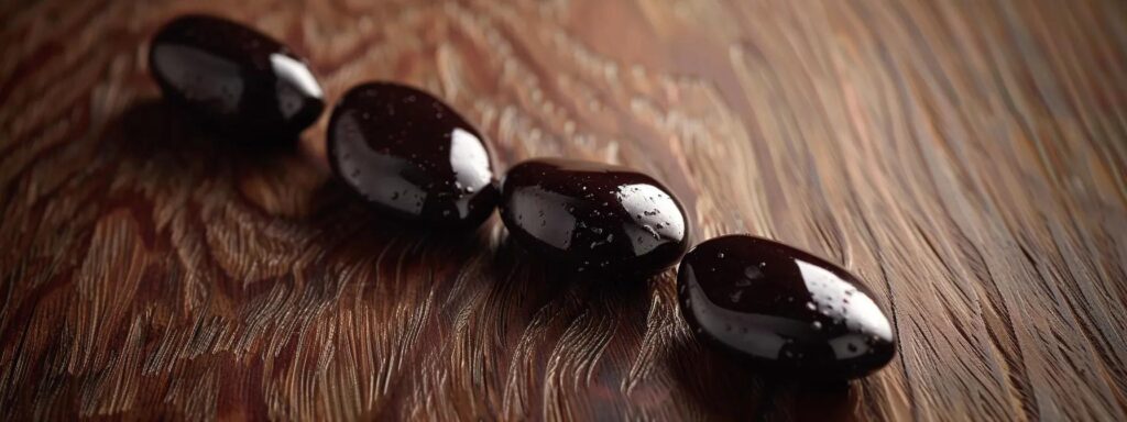 a close-up of rich, dark cacao beans arranged artistically on a sleek, polished wooden surface, accentuated by soft, warm lighting to highlight their texture and color, conveying the essence of luxury in chocolate making.
