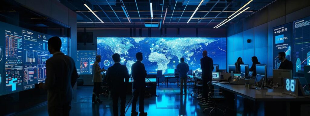 a professional office setting showcases a diverse group of businesspeople engaged in a dynamic discussion around a conference table, surrounded by charts and documents that illustrate market trends and procurement strategies in the wholesale cocoa powder industry.